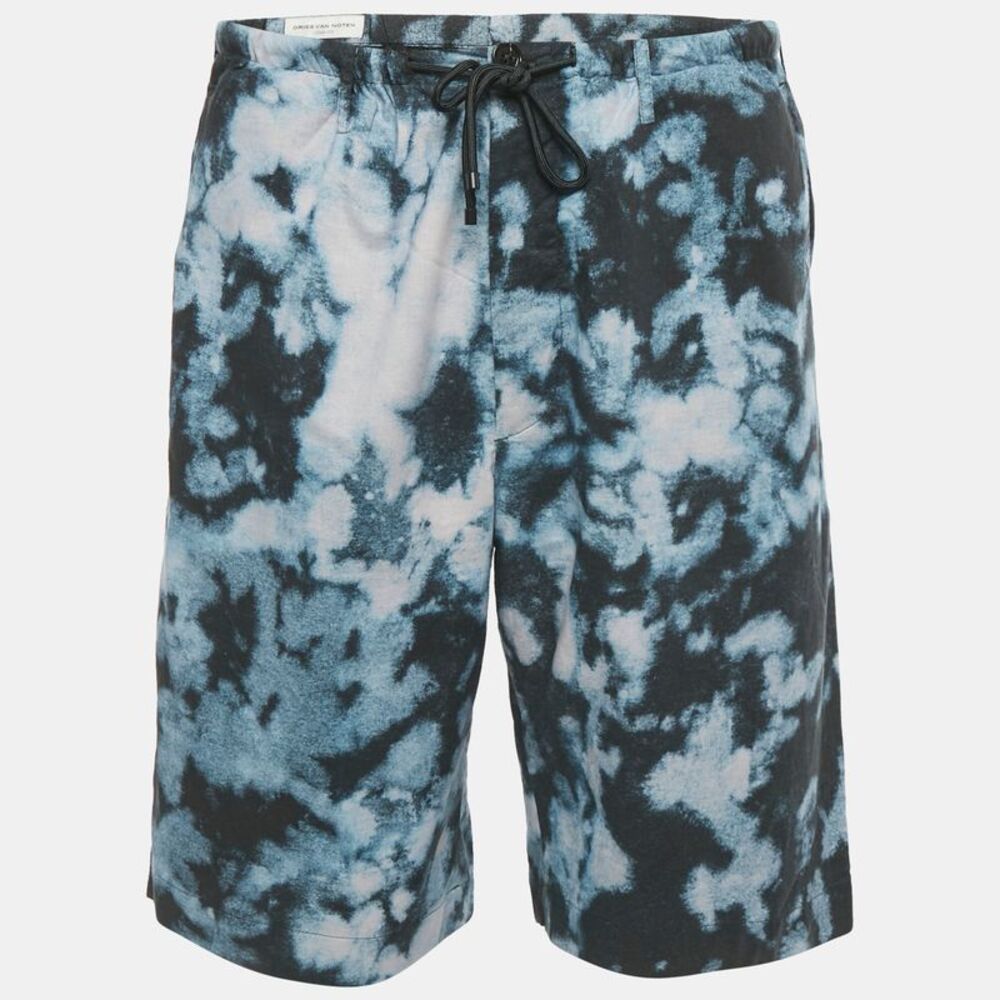 Dries Van Noten Blue Abstract Print Cotton Shorts Xs